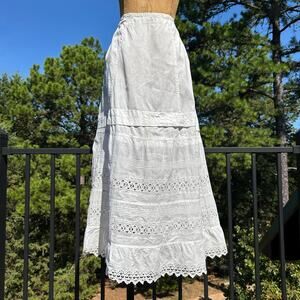 Vintage Late 1800s Cotton Tiered Cutout Eyelet Victorian Petticoat Maxi Skirt